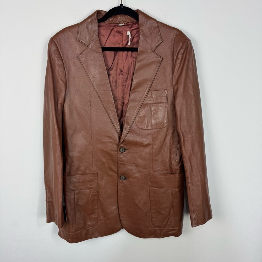 Vintage Brown Leather Bon Carlos Made in Peru Blazer Suit Jacket Neutral y2k